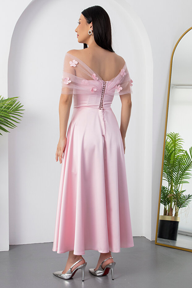 Straplez Yaka Göğüs Tül Detaylı Abiye ECR5587 - 8