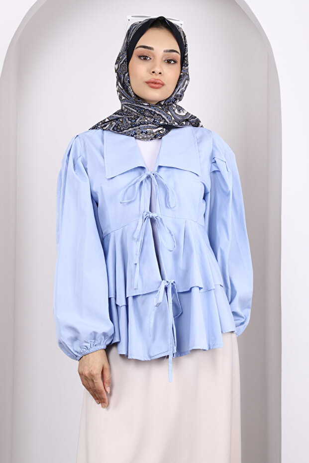 Baby Blue Front Tie Layered Kimono