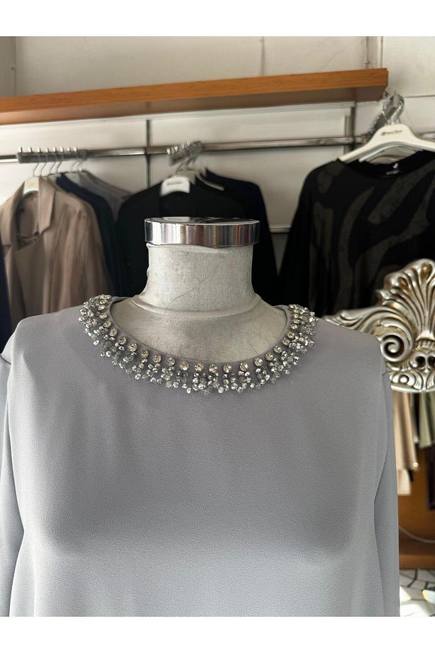 İKİLİ TAŞ İŞLEMELİ ELBİSELİ ABAYA TAKIM - 3