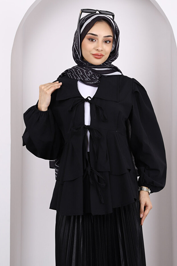 Black Front Tie Layered Kimono