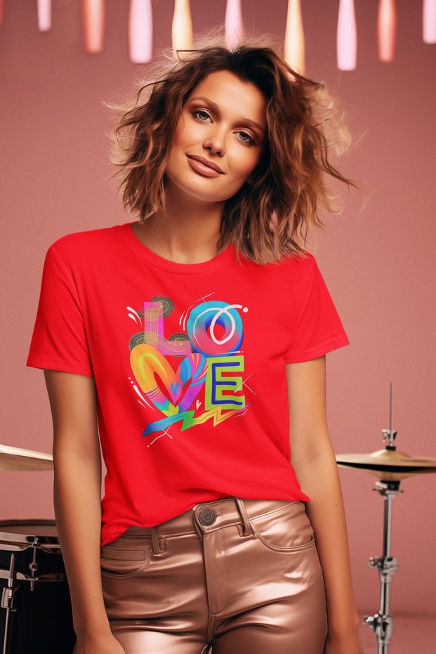Stil-X "I Love You" Printed Crew Neck 100% Cotton Women's Tshirt, White, Black, Red