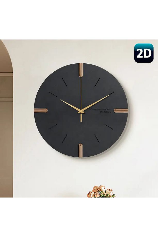ÖZEL AHŞAP KUTUSUNDA MODERN IŞIKLI DUVAR SAATİ SİYAH GOLD 50 CM ÖLÇÜSÜNDE - 2