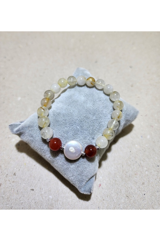 Citrine, Agate Natural Stone Gum Bracelet with Real Cultured Pearl
