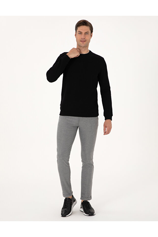 Gray Slim Fit Drawstring Canvas Trousers 50310829-Vr024