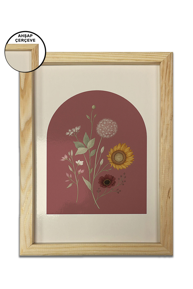 Ahşap Çerçeveli Çiçekler Temalı Tablo Üçlü MDF Poster Tablo Duvar Dekoru (21x30 cm) - 3