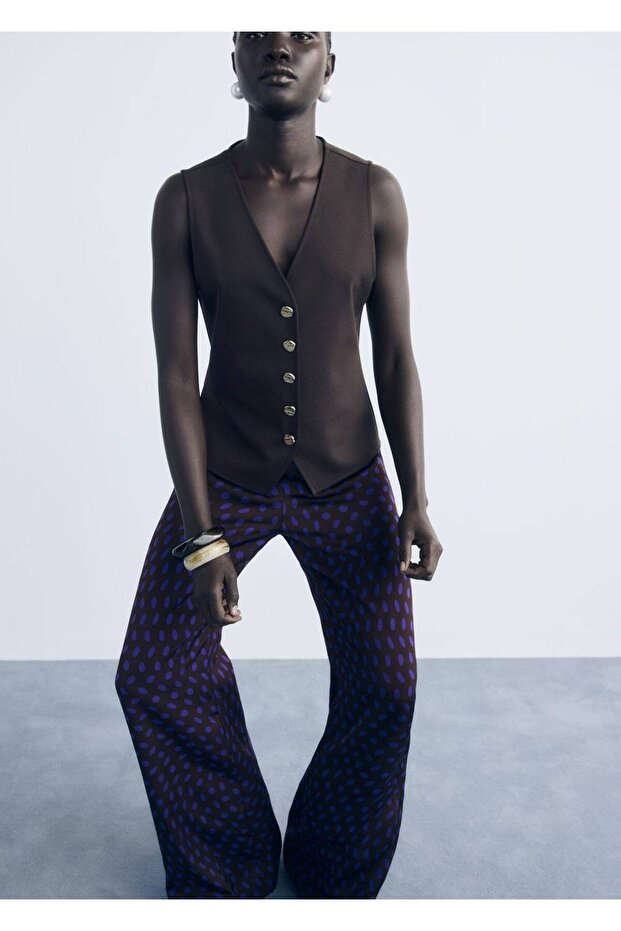 Puantiyeli İspanyol paça pantolon - 5