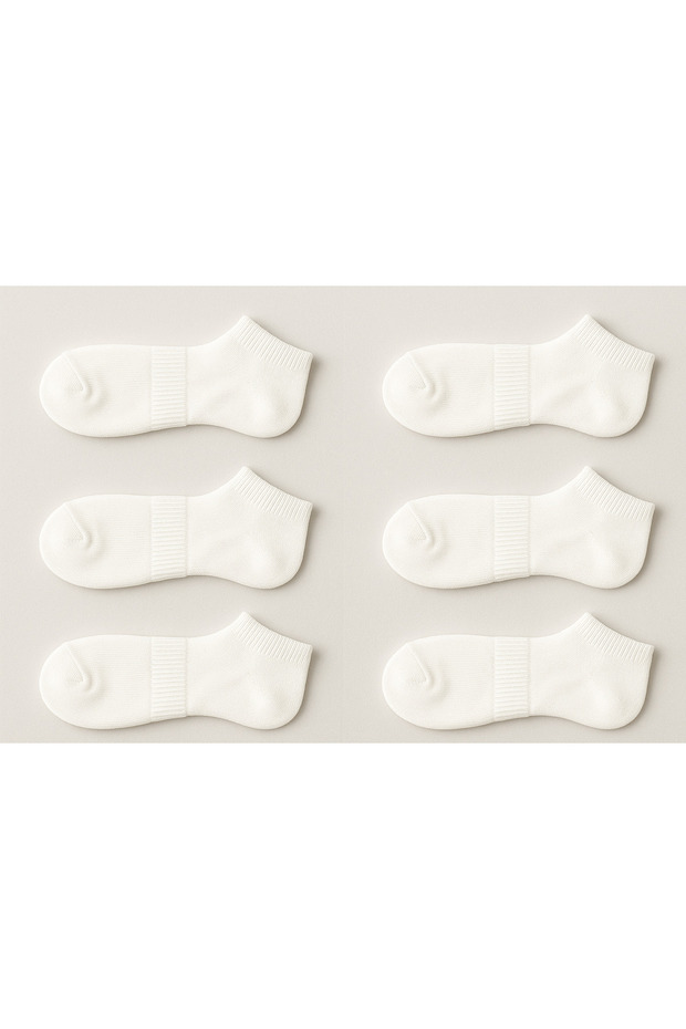 White Basic Cotton Women's Men's Booties Socks 6-Piece Casual Comfortable Daily Sports