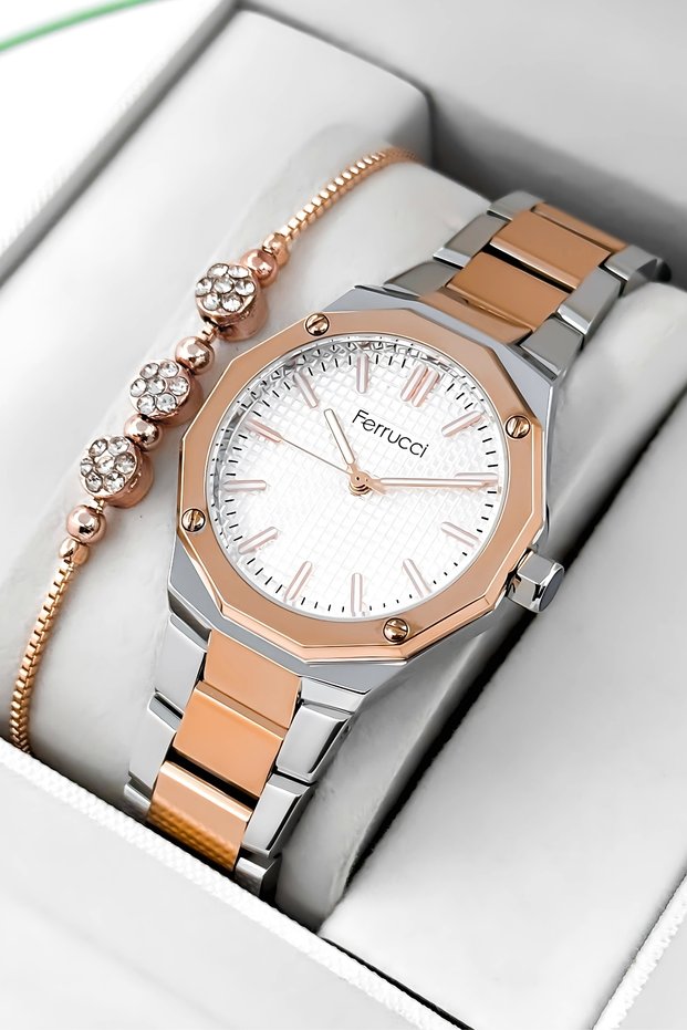 Steel Cord Steel Case Women Wrist Watch, 3 Atm Waterproof Rose-Silver Zmfer193