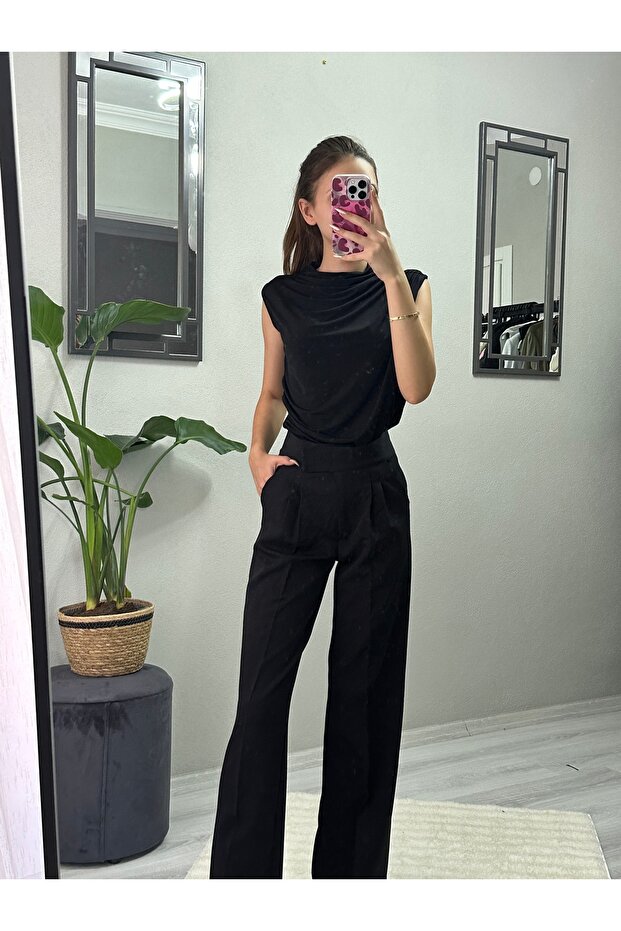 Kadın Dik Yaka Drapeli Bluz - 1