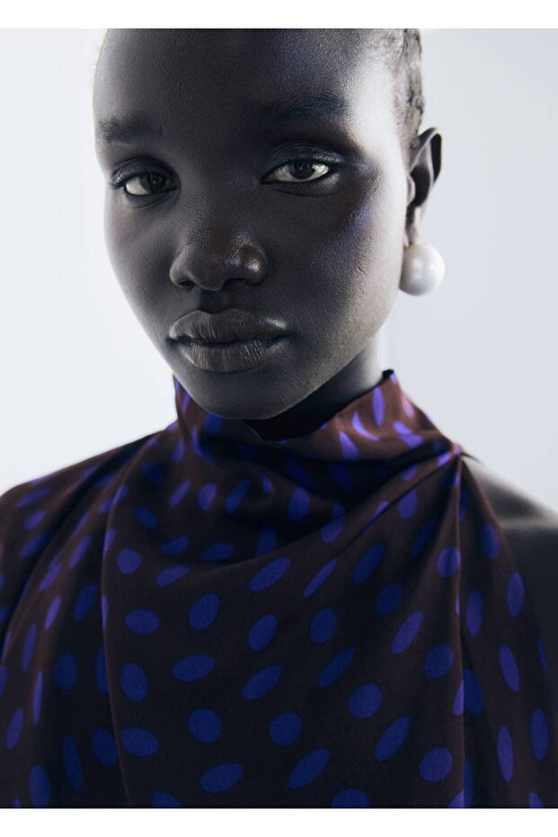 Puantiye desenli drape yaka bluz - 7