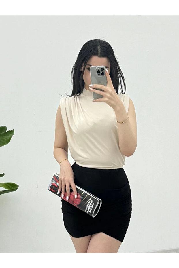 بلوزة ساندي مبطنة بدون أكمام - بيج - 4