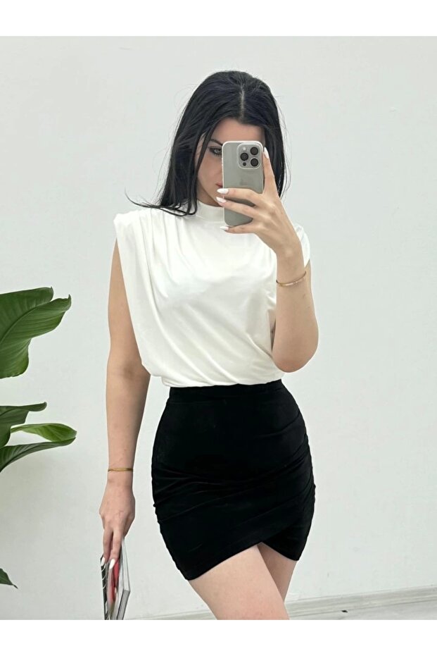 بلوزة ساندي مبطنة بأكمام صفرية - أبيض - 2