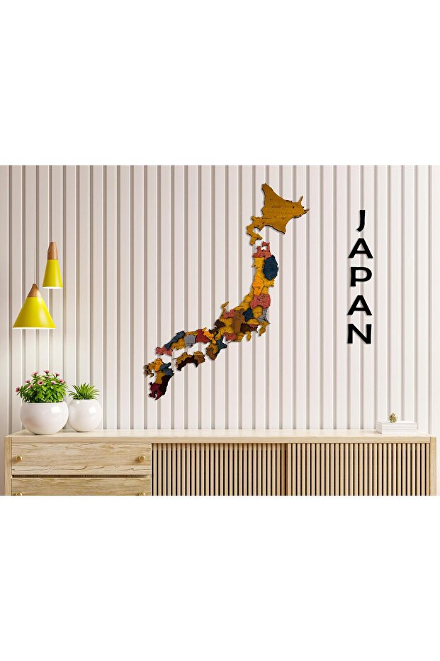 3D Wooden Wall Decor Japan Map Chart, Office Wall Map Decor - Medium