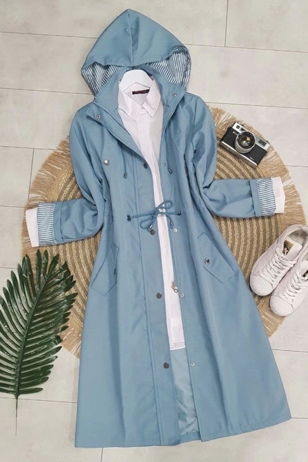 Lined Trench Coat - Blue - 5