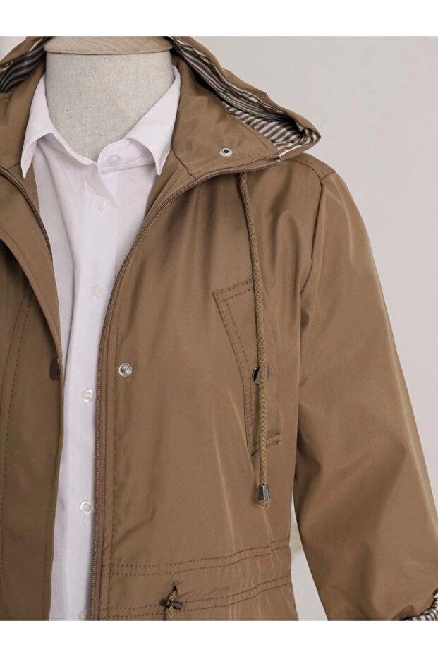 Striped lined trench coat - tan - 2