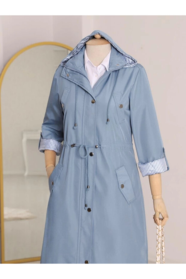 Lined Trench Coat - Blue - 2