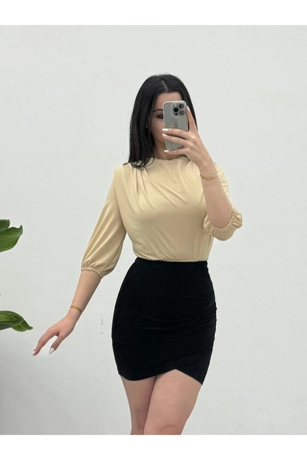 بلوزة Sendy مبطنة بكتف مربوط مع بذلة داخلية - بيج - 2