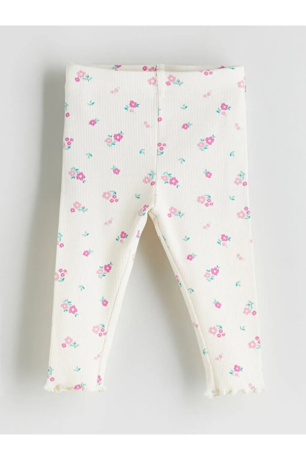 LCW baby Ekru Bisiklet Yaka Çiçekli Kız Bebek Pijama Takımı - 4