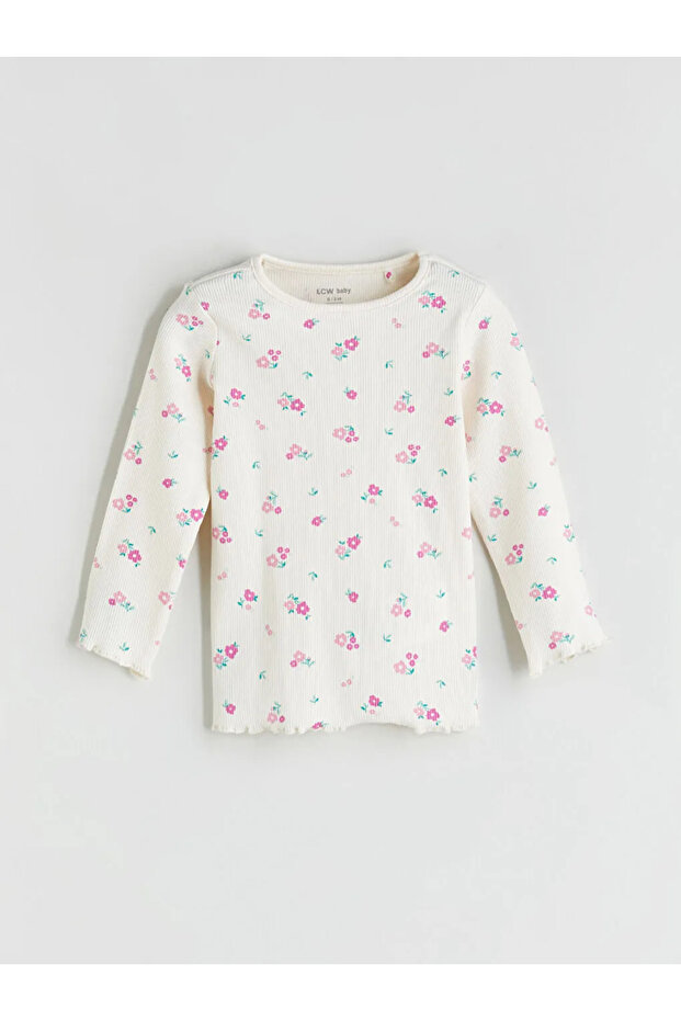 LCW baby Ekru Bisiklet Yaka Çiçekli Kız Bebek Pijama Takımı - 2