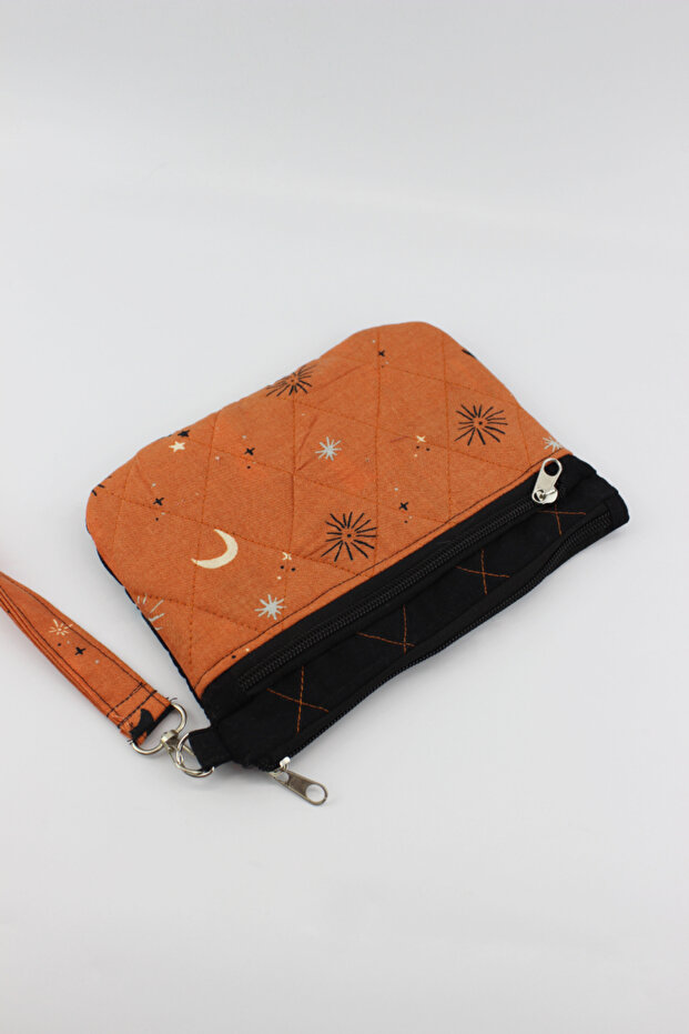 محفظة يد برتقالية متعددة الوظائف منقوشة - 2