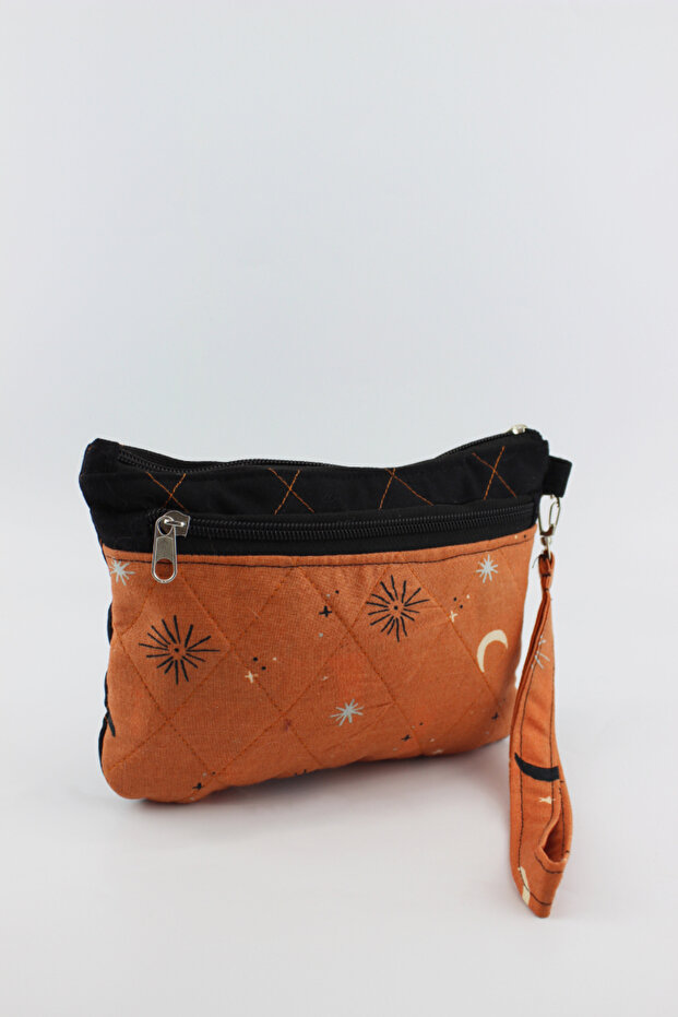 محفظة يد برتقالية متعددة الوظائف منقوشة - 1