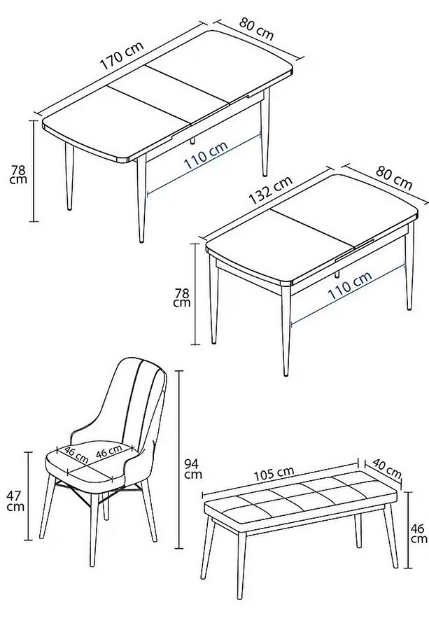 Loft Meşe Desen 80x132 Açılabilir Mdf Masa Yemek Odası Takımı, Mutfak Takımı 4 Sandalye, 1 Bench - 5