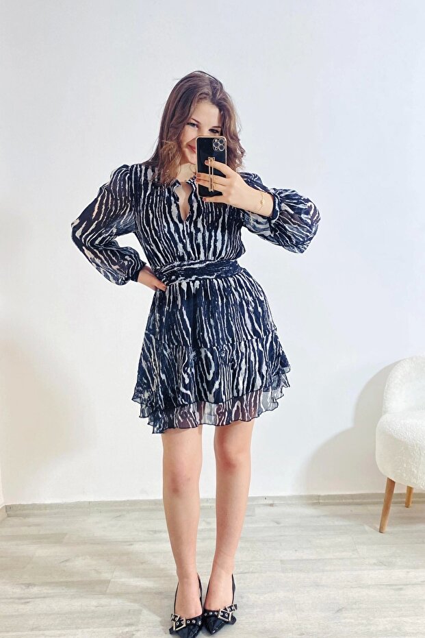 Beli Lastikli Astarlı Tül Mini Elbise - 4