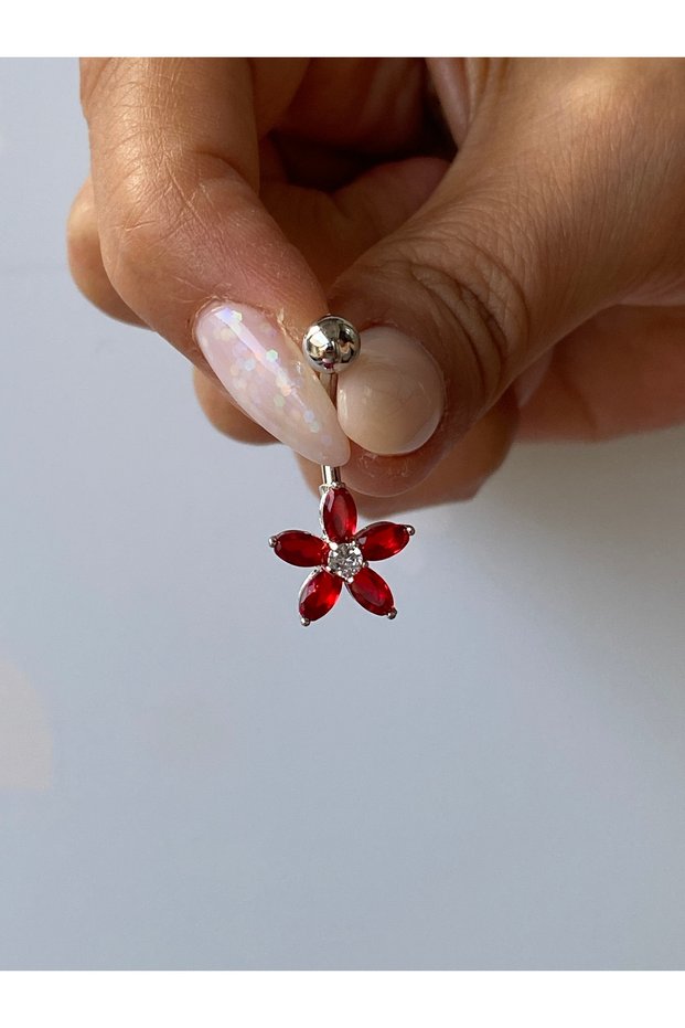 Göbek Çelik Piercing Beştaşlı Çiçek Model