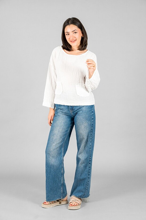 Cep Detail Long Sleeve Bluz
