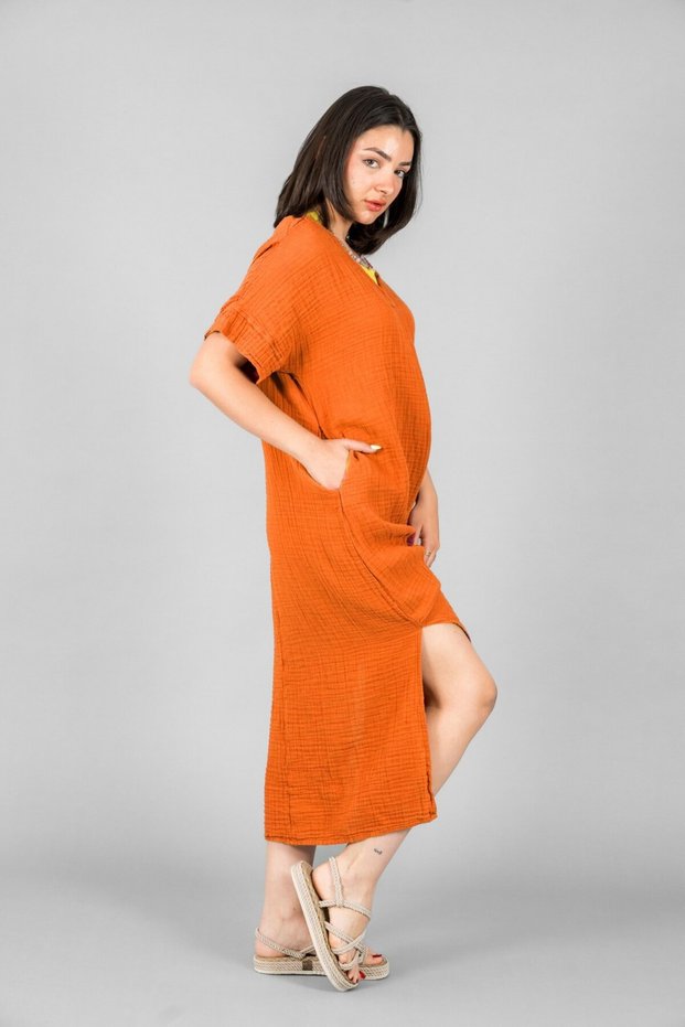 V-Necklace Pleated Dress