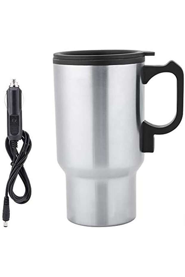 Electric Heated Travel Mug 12V 450mL Stainless Steel Car Cup with Vacuum Insulation, Spill-Pr