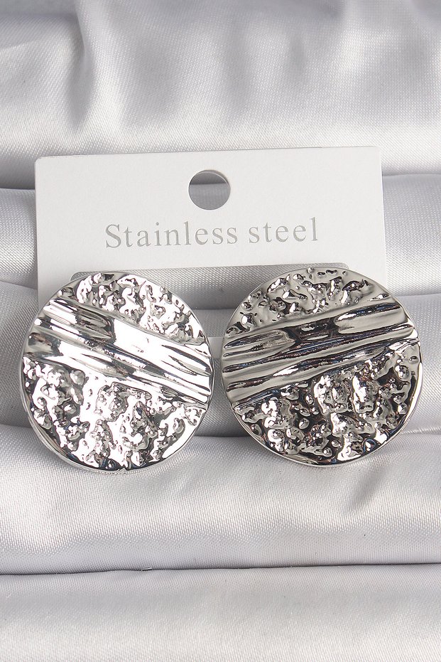 Brass Silver Color Embroidered Circle Plate Model Women's Earrings - Tj-Bkp10152