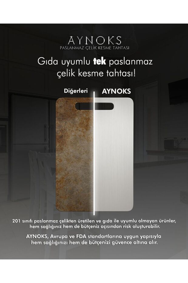 304 Kalite Paslanmaz Çelik Kesme Tahtası Bakteri Üretmeyen 34x23 cm Doğrama Tahtası - 4