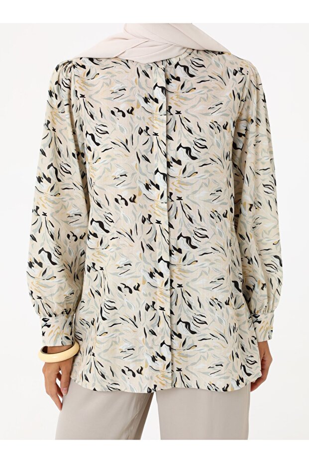 Çiçek Baskılı Vual Tunik - Krem - - 3