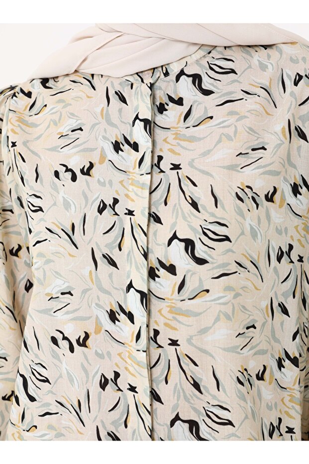 Çiçek Baskılı Vual Tunik - Krem - - 4