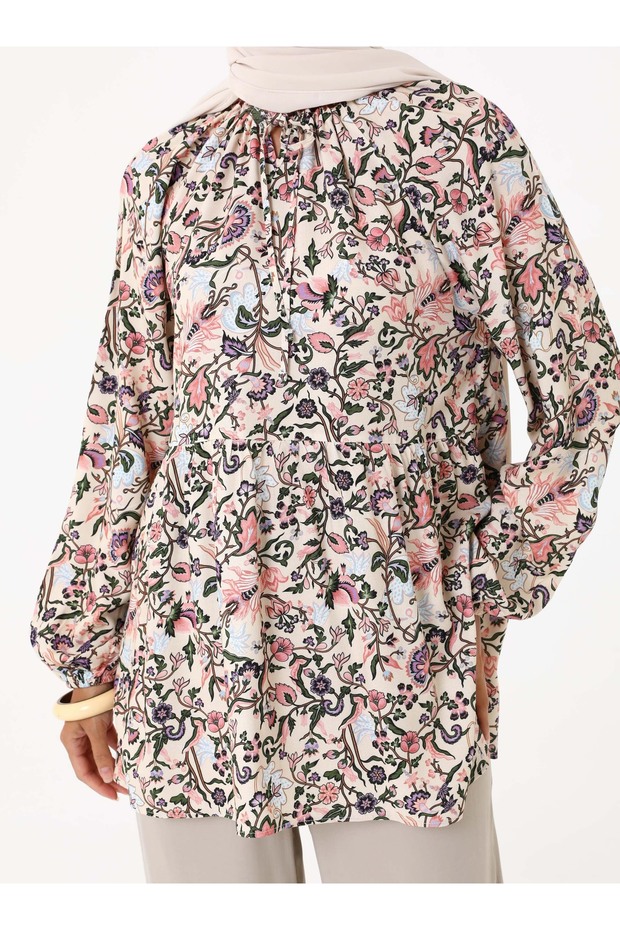 Çiçek Baskılı Vual Tunik - Pembe - - 3