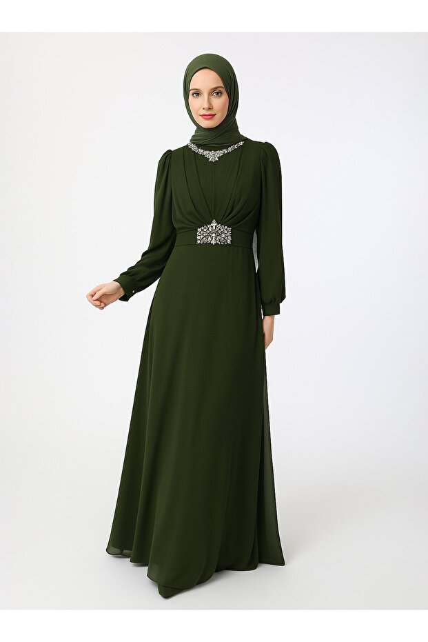 Modest Evening Dress - Khaki -