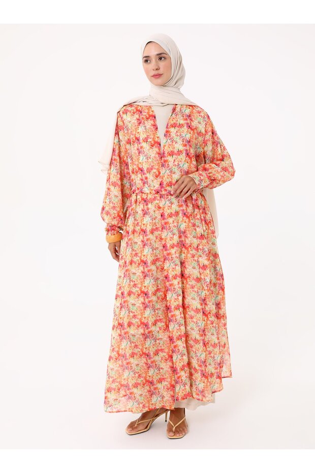 كيمونو شيفون مطبوع - منقوش باللون الوردي- - 2