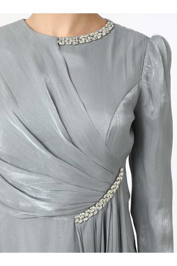 Rochie de seara Hijab - Gri - - 4