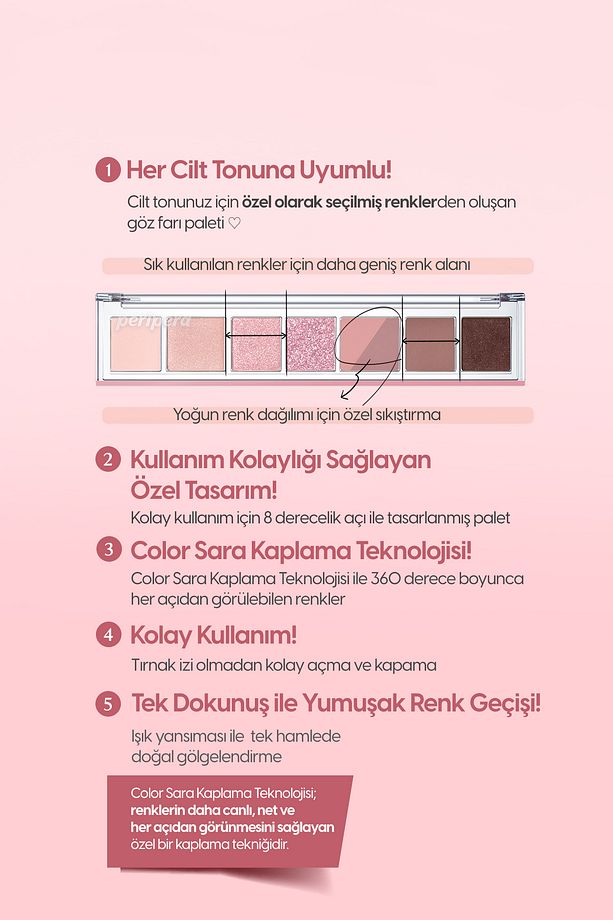 Mat, Işıltılı, Simli Yoğun Pigmentli Far Paleti All Take Mood Palette 007 Lets Go See Peach - 7