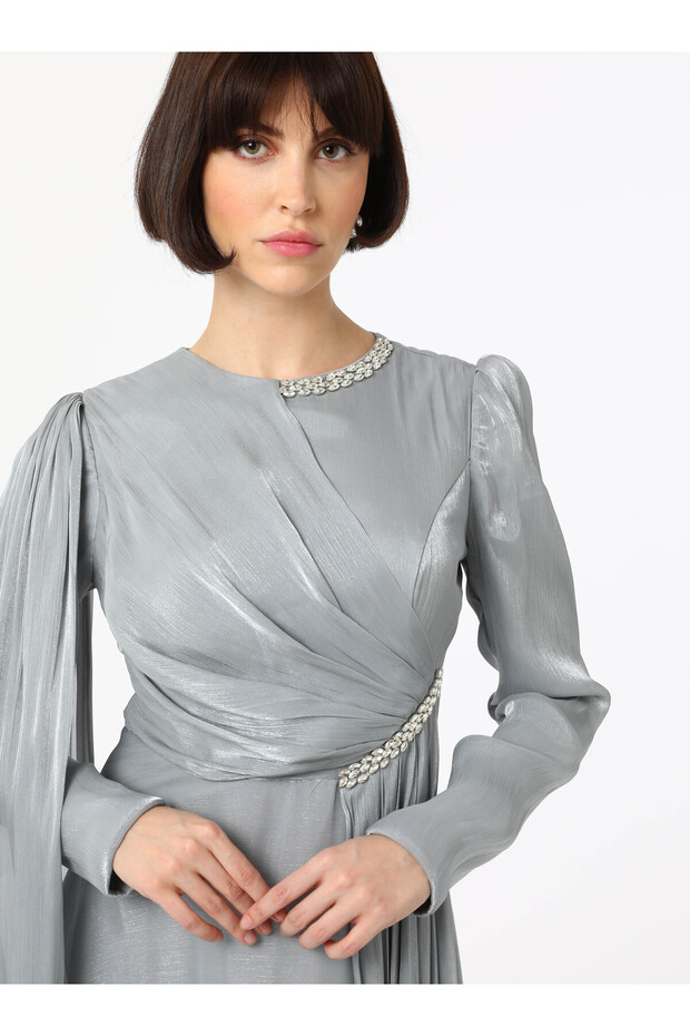 Rochie de seara Hijab - Gri - - 2