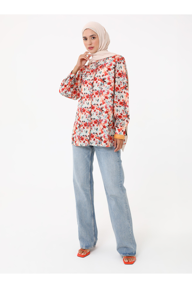 Çiçek Baskılı Vual Tunik - Pembe - - 5