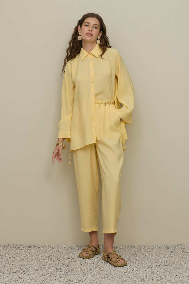 Basic Modal Gömlek Takım Sarı - 8