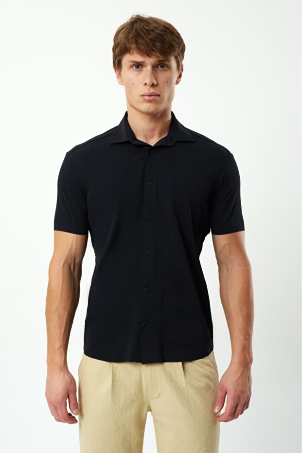 Erkek Siyah Pike Gömlek - 1