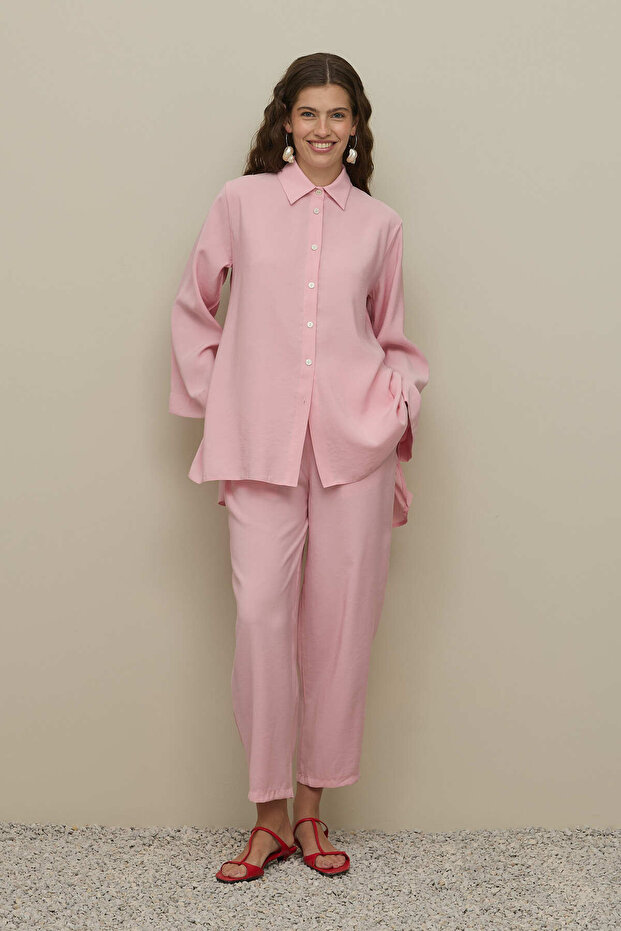 Basic Modal Gömlek Takım Pembe - 1