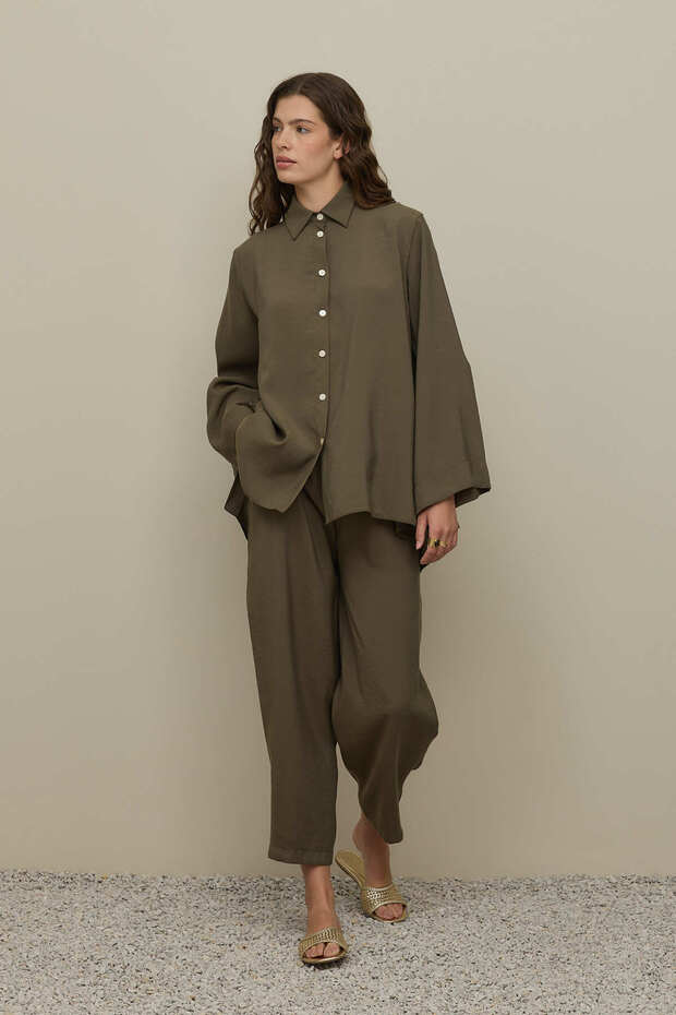 Basic Modal Gömlek Takım Haki - 1