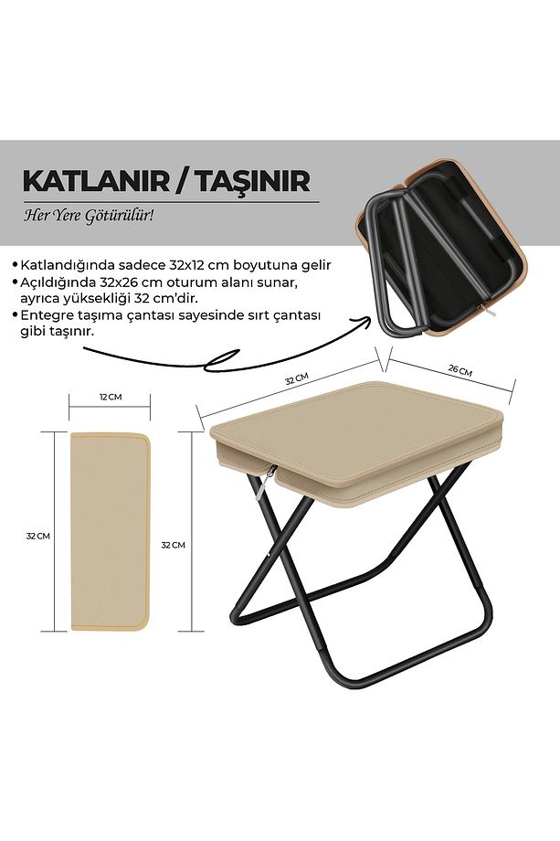 Katlanır Tabure Taşınabilir Kamp Taburesi Pratik Tabure - 1