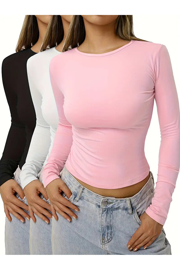 طاقم الرقبة الأساسية طويلة الأكمام الجسم - 1