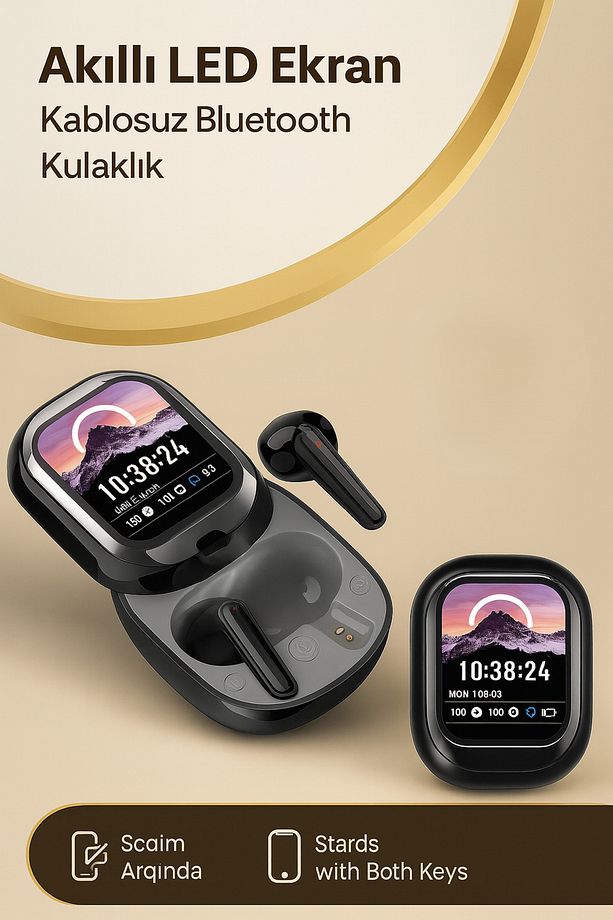 Kişiselleştirilebilir LED Ekran Renkli Dokunmatik Ekranlı Kablosuz Bluetooth Kulaklık Akıllı Kutulu - 2
