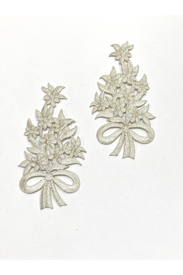 Silver Glitter Iron-On Embroidery Applique / Glitter Applique Set of 2 # 3